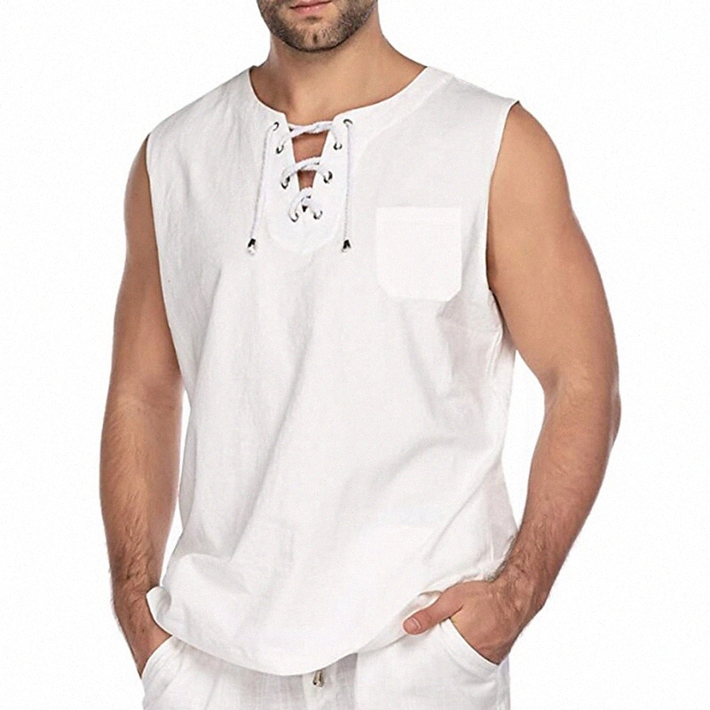 Men's Shirt Solid Colored Round Neck Casual Daily Drawstring Sleeveless Tops Casual Fashion Breathable Comfortable White Black Army Green i0