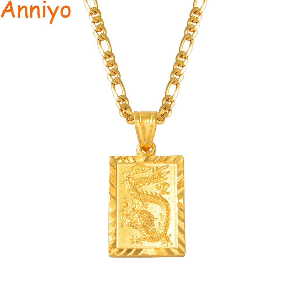 

Anniyo Auspicious Dragon Pendant Neckalces for Women Men Jewelry Chinese"FU" Blessing Wealth Auspiciousness Longevity #006809