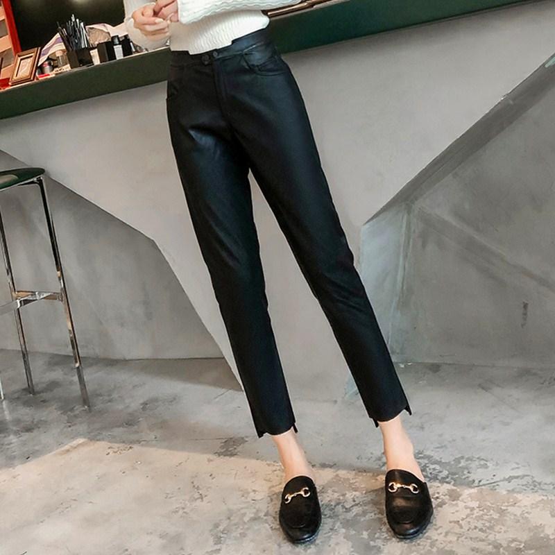 

Women's Pants & Capris JUJULAND Woman PU High Waist Casual Skinny Quality Leather 9553, Black