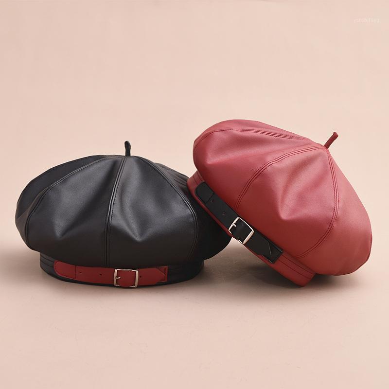 

Berets Female Autumn And Winter Fashion British Beret Korean Casual All-Match Leather Octagonal Hat Literary Painter Tide, Black