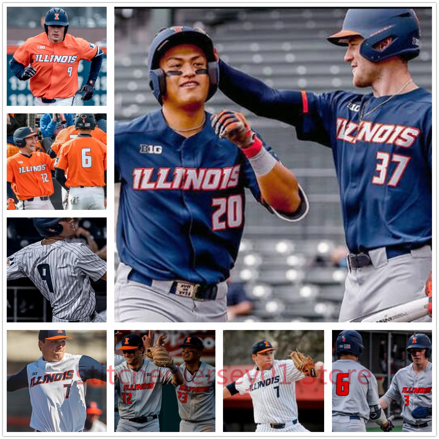 

Custom Illinois Fighting Illini baseball stitched 23 BRANDEN COMIA 19 RYAN KUTT 12 PAYTON HUTCHINGS any name number Jersey women mens youth, Blue