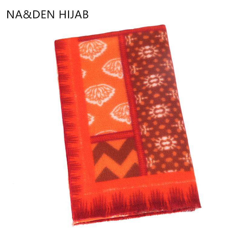 

Scarves 1PCS Muslim Hijab Winter Scarf Cashmere Ladies Geometric Wraps Flower Printing Long Muffler Islamic Solid Shalws