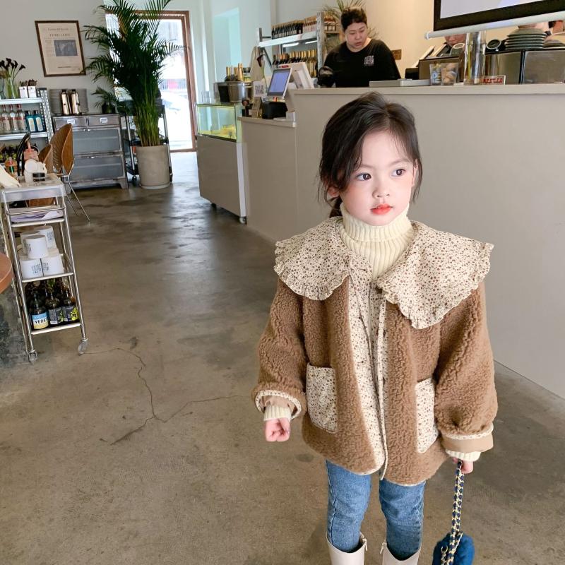 

Jackets MILA CHOU 2021 Winter Baby Girls Floral Large Lapel Lamb Wool Brown Coat Children Thicken Warm Korean Jacket Kid Top Clothes 2-8, Blue;gray