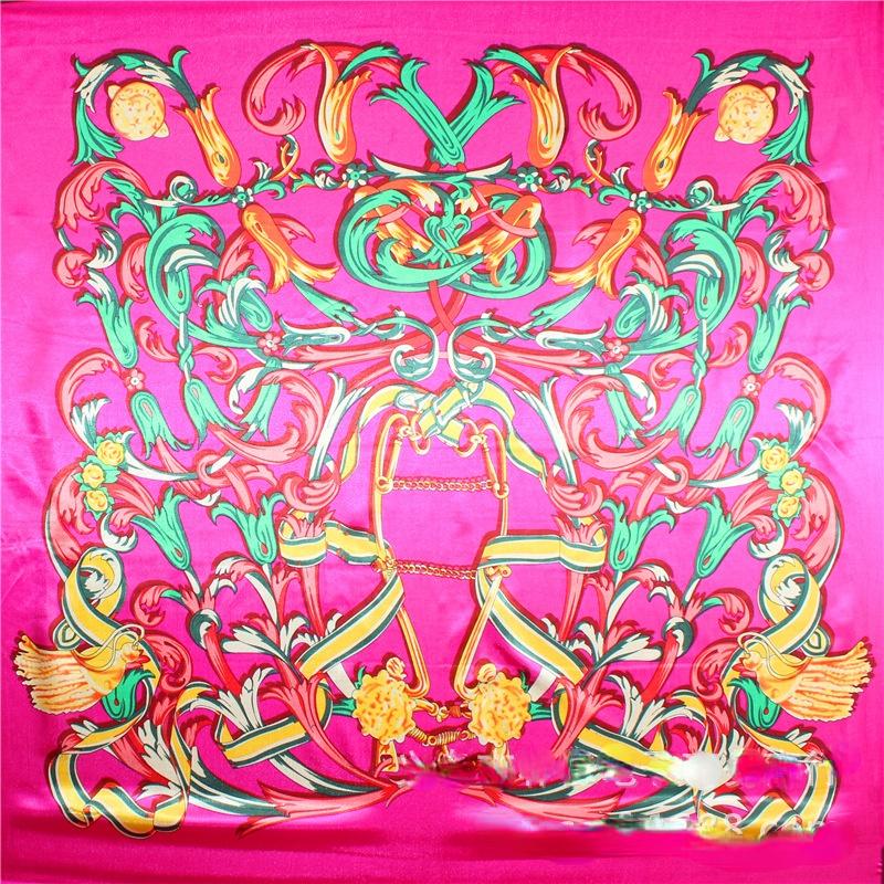 

Scarves Classic Women Silk Chain Floral Print Bandana Large Shawls For Lady Neckerchief Hijab Beach Towel Travel Sunscreen Cape