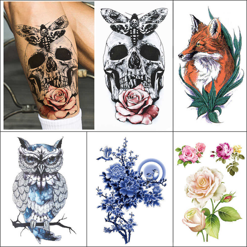 

1 piece Temporary waterproof flower owl bird skull Coloured Arm fake Small body art tattoo sticker