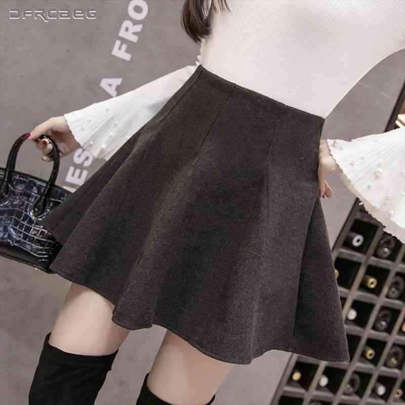 

Womens High Waist Mini Skater Skirts Winter Streetwear Pleated Skirt Retro Ladies Saias Woolen Faldas Mujer Black Gray