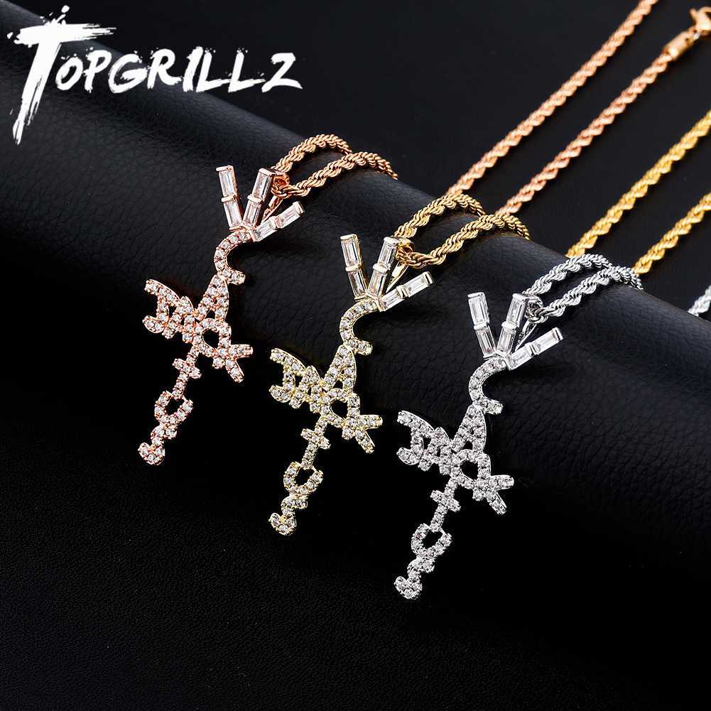 

TOPGRILLZ Travis Scott Product Brand Cactus Jack Shape Pendant Necklace Ice Crystal Cubic Zirconia Pendant Hip Hop Jewelry Gift X0707