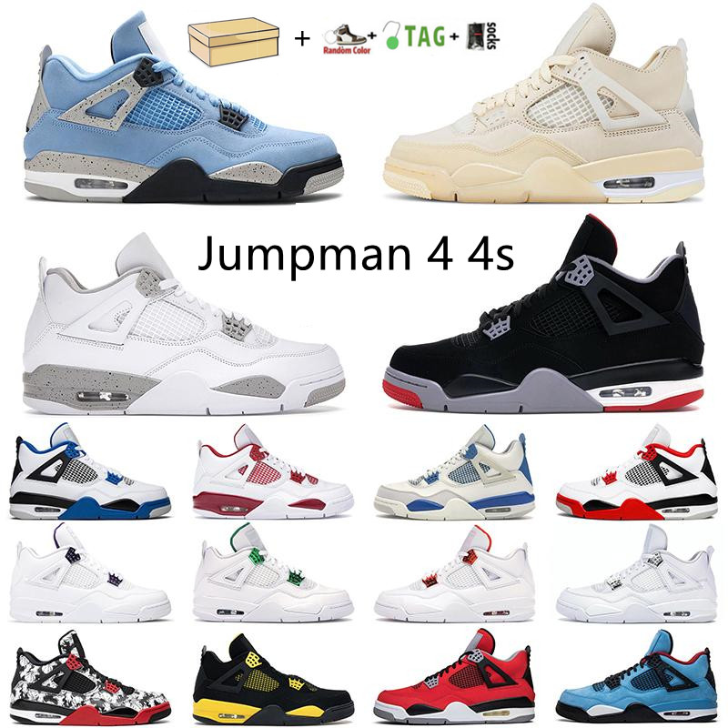 

With Box Jordan4 Basketball Shoes mens women 4s White Oreo University Blue Black Cat Military Pollen Hyper Royal Red Flint Obsidian men sports sneakers