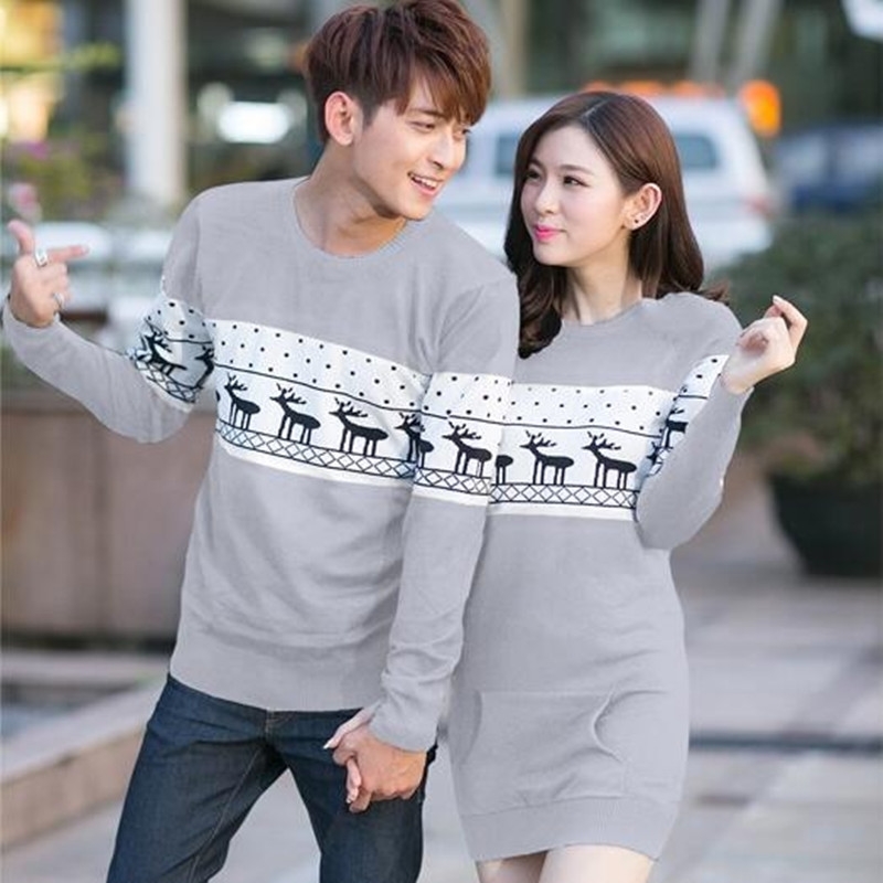 

ZAWFL Long Sleeve Knitted Deer Lovers Sweaters Fashion Men and Women And Pullovers Couple Christmas 210525, Picture color