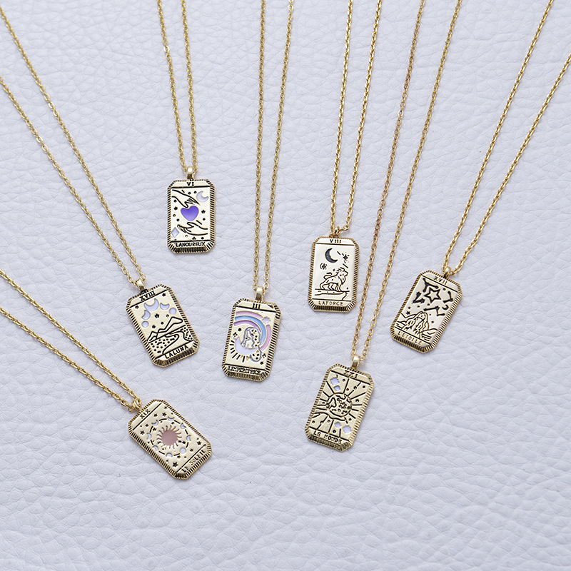 Factory wholesale Tarot Star Moon Sun Pendant Necklace copper plated genuine gold chain party gift-image-725328724