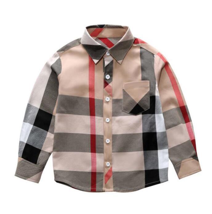 

Shirts Fashion Boy Kids Clothes 3-8Y Spring Long Sleeve Big Plaid T Shirt Brand Pattern Lapel Wholesale