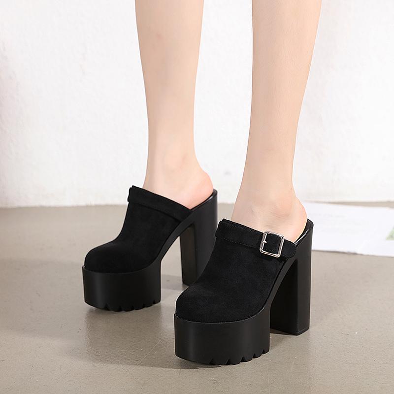 

Slippers Square Heel Platform Mules Women Outdoor Peep Toe Slip On Sandals Shoes Slingbacks Black White Great Quality, 10cm