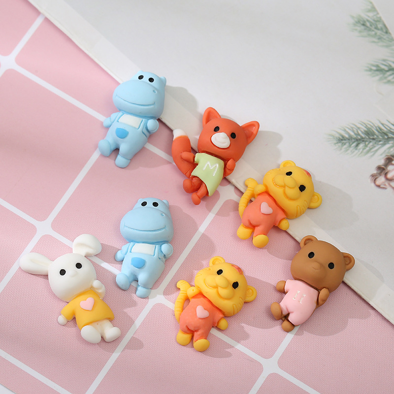 

30Pcs Cute Rabbit Components Fox Tiger Hippo Flatback Resin Cabochon Cartoon Characters for Hair Bow Centers DIY Scrapbooking Decor Accessories