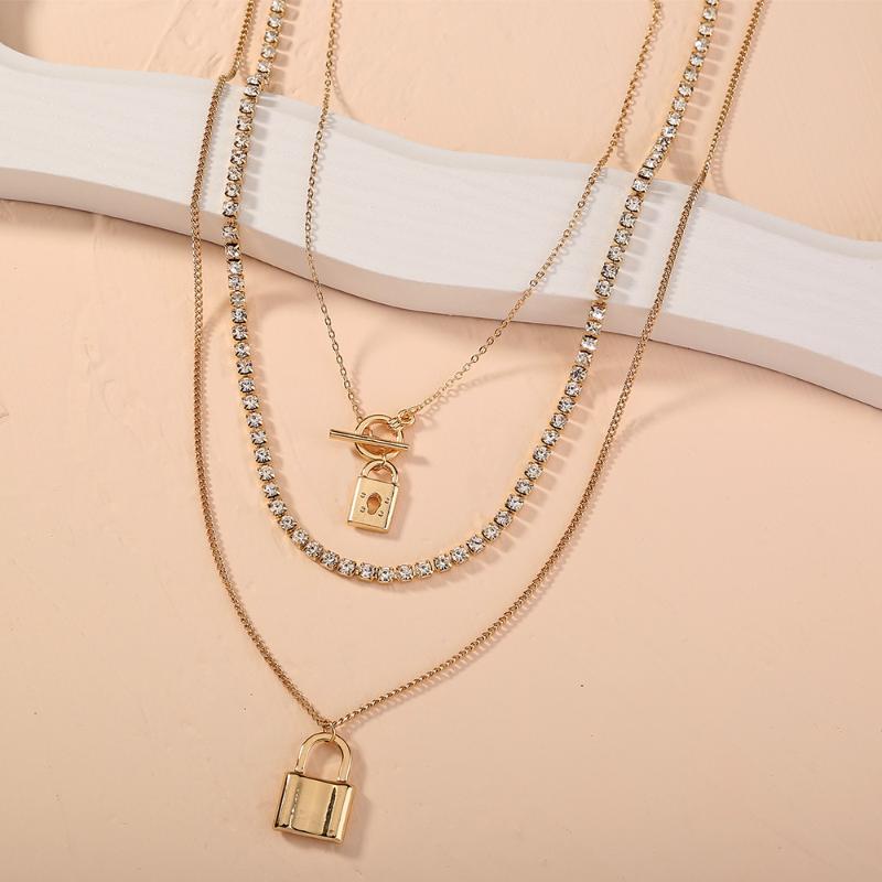 

Chokers Wholesale Fashion Necklace Trendy Geometric Lock Pendant Creative Detachable Twin Multi-Layer