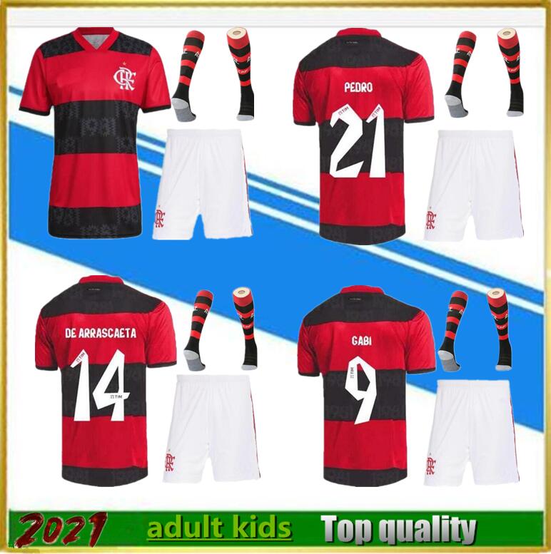 

2021 Flamengo soccer jersey set 9# GABI 14# DE ARRASCAETA sports kits 21/22 football Flamenco CR camiseta de fútbol adult kids kit+sock, Home