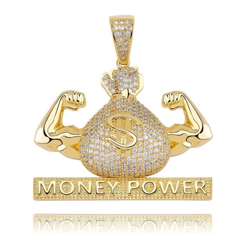 

Pendant Necklaces 18K Gold Plated Bling CZ Simulated Diamond Iced Money Poeer Necklace Hip Hop Chain Jewelry For Men Charm Gifts