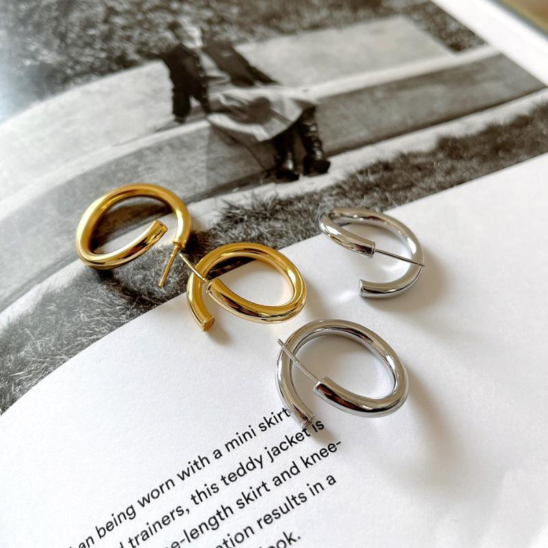 Stud REAL. Authentic 925 Sterling Silver Glossy Geometric Twisted Wave Big Circke Shape Earrings JEWELRY TLE2192-image-700144122