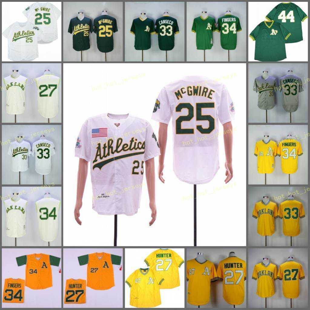 

Retired 33 Jose Canseco Baseball Jersey 25 Mcgwire 27 Catfish Hunter 34 Rollie Fingers 44 Reggie Jackson Vintage Retro Cooperstown Mesh, Blue;black