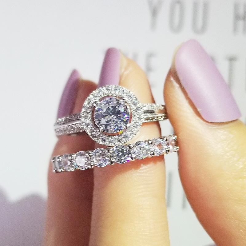 Cluster Rings Original 925 Sterling Silver Wedding Set Band Ring For Women Engagement Bridal Fashion Jewelry Finger Black Friday R5708-image-712031327