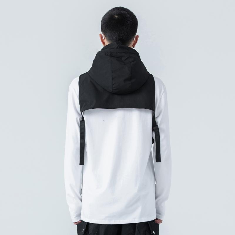 

Men's Vests Funtional Half Length Zipper Men Hooded Jackets Coats Overalls Tactical Sleeveless Cargo Streetwear Top Techwear, Black vests