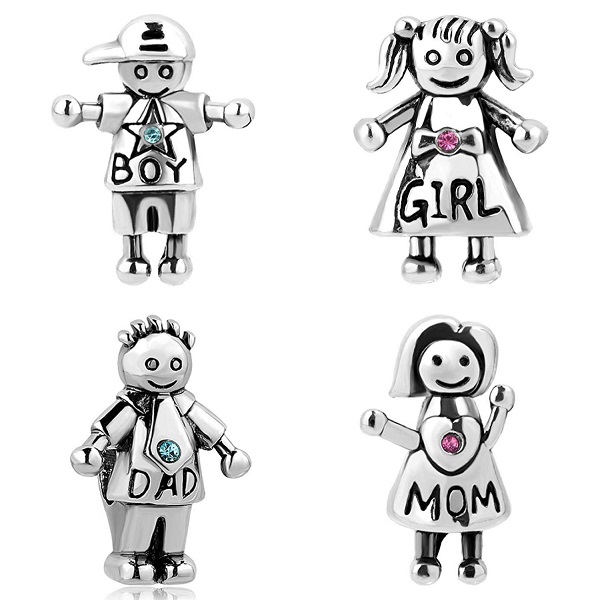 

Fits Pandora Bracelets 30pcs Boy Girl Mom Dad Crystal Charms Beads Silver Charms Bead For Women Diy European Necklace Jewelry