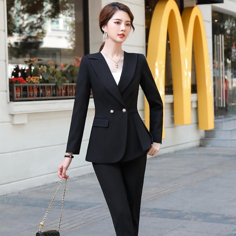 

Fashion Latest Ladies Business Pant Suit White Blue Black Uniform Design Formal 2 Piece Coat Blazer Set for Women, Blue 2 piece set