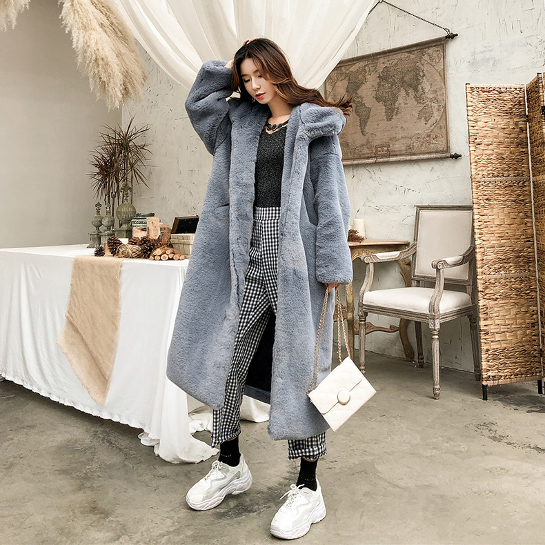 

women's fur & faux casaco de inverno novo engrossado casaco cinza pelÃºcia estilo feminino mÃ©dio longo com capuz solto pele sjmu, Black