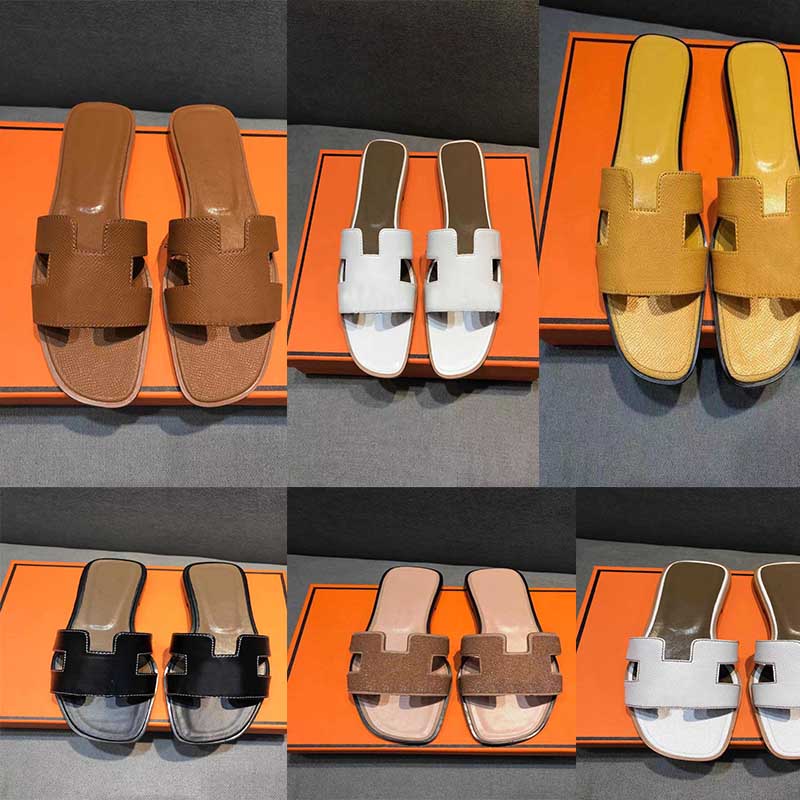 

2022 Designer Sandals Women Fashion Slippers Summer luxury Flat Slides Ladies Beach Sandal Party Wedding Slipper With Box Size 35-43, Dark brown box