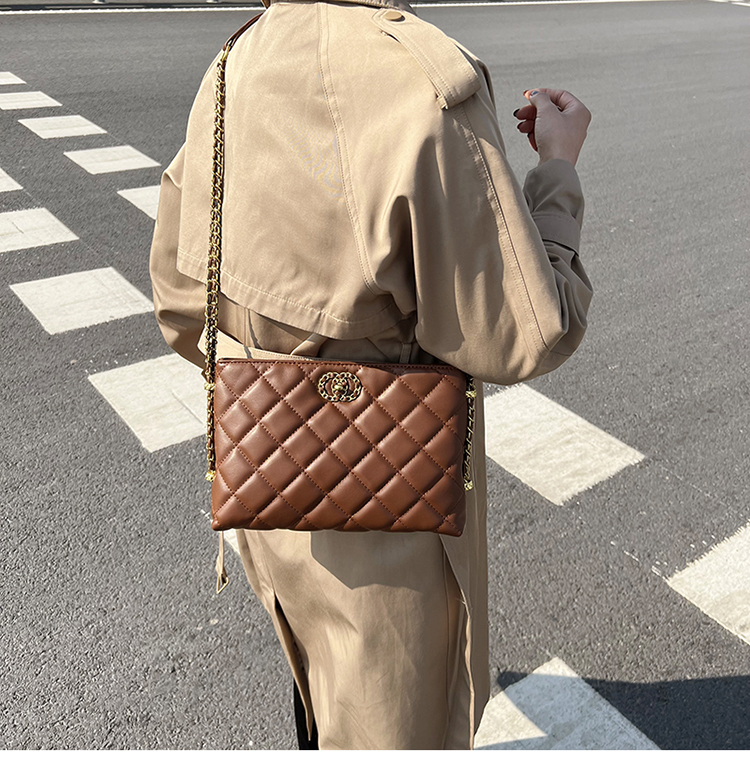 

Women Mobile Phone Bag Fashion Spring Summer Change Chain Rhombic PU Shoulder Small Square Messenger Bags Lady Handbag, Brown