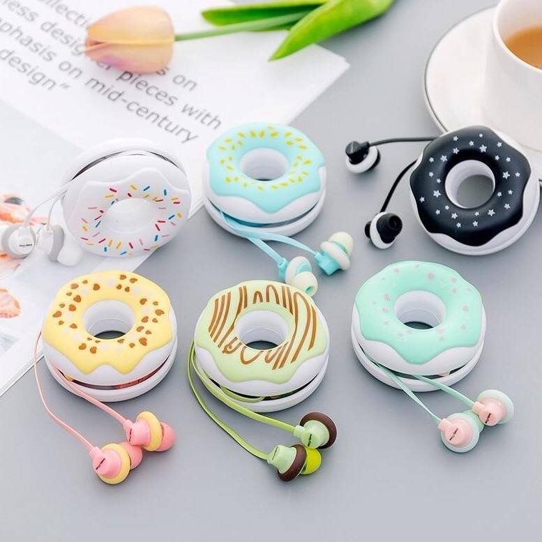 

Universal candy color 3.5mm Wired Headphones Bass Stereo Earbuds Music Earphone for all smart phone with doughnut storage box