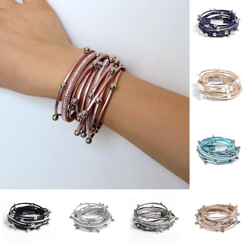 

Women's Multi-layer Pearl Leather Bracelet With Magnet Buckle Special Design And Unique Structure F717 Bangle