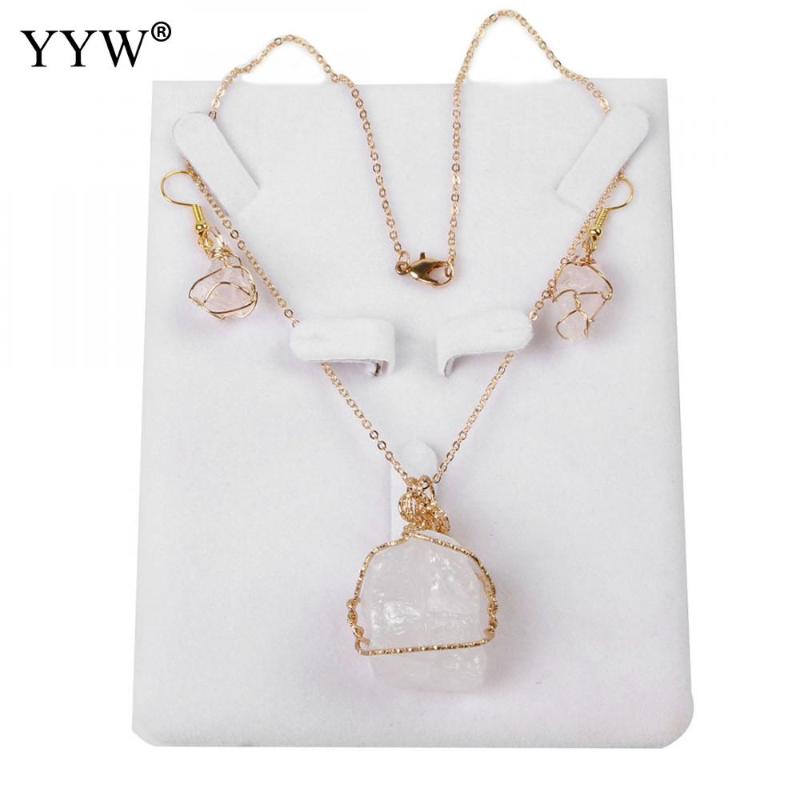 

Earrings & Necklace Natural Gemstone Sets For Women Stud Fashion Brass With Engagement Jewelry Travel Gifts, Silver