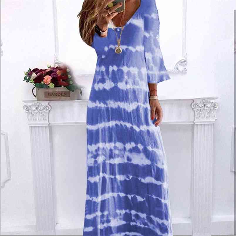 

Women' Beach Casual Long Dresses Summer Clothing Female Loose Half Sleeve Stripes Print Pullover Dress Plus Size -5xl Robe 210517, Black