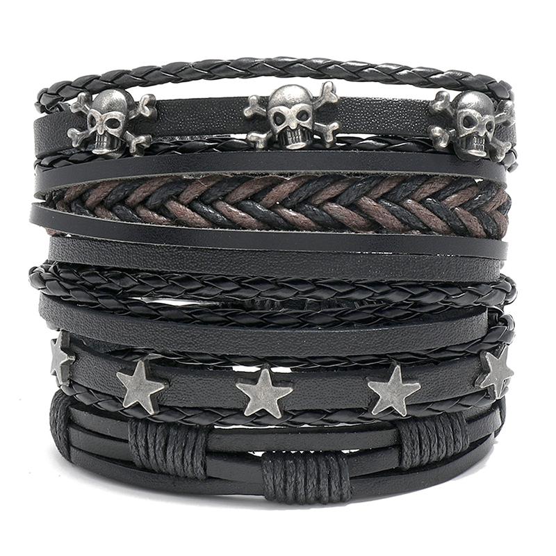 

Bangle Jessingshow 5Pcs/Set Vintage Skull Pendant Adjustable Rope Chain Bracelet Punk Braided Wrap Wristbands For Men Fashion Jewelry