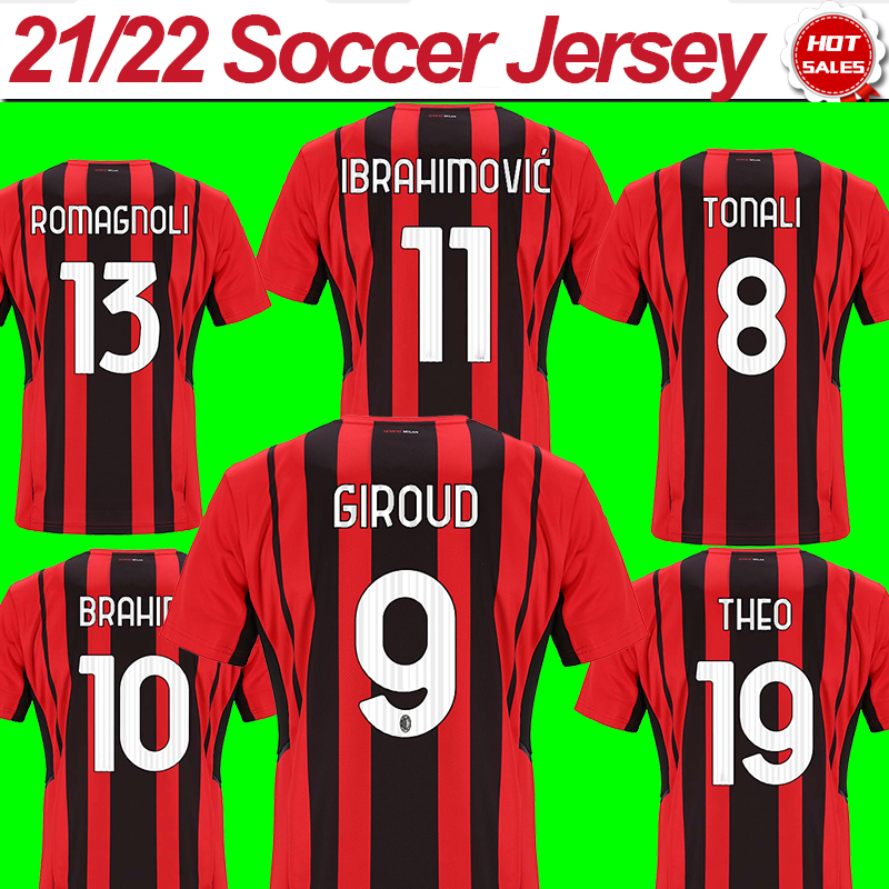 

Milan #9 GIROUD #11 IBRAHIMOVIC soccer jerseys 2021/2022 #10 CALHANOGLU #13 ROMAGNOLI Home Soccer Shirts 21/22 #7 S.CASTILLEJO Men Football Uniforms Customized, No patch