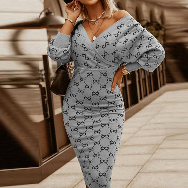 

2021elegant v neck lace patchwork ladies dresses autumn long sleeve solid knitted dresses casual loose belted sequins dress vestidos, Black;gray