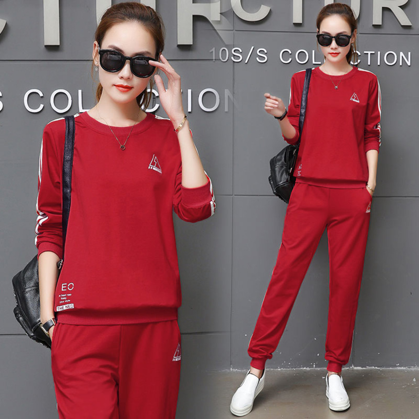 

2021 spring and autumn new korean long sved trousers sweater casual sportswear women's suit two-piece set, Gray