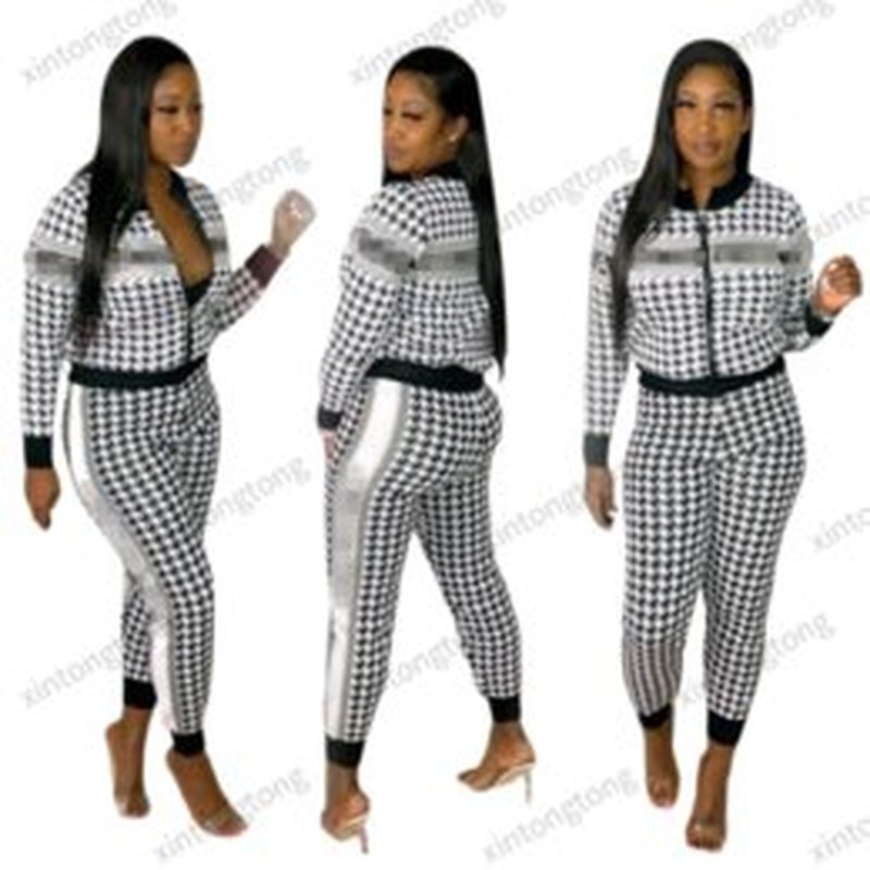 

womens jogger two piece set Tracksuits Letter Print designer lattice Sweatshirt Top sweat pant Fitness Outfit Plus Size S-2X, Gray