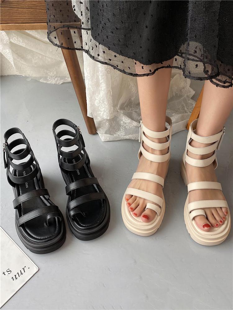 

Sandals Women Flat Gladiator Leather Summer Shoes Woman Rome Style Double Buckle Casual Beach Sandles, Beige