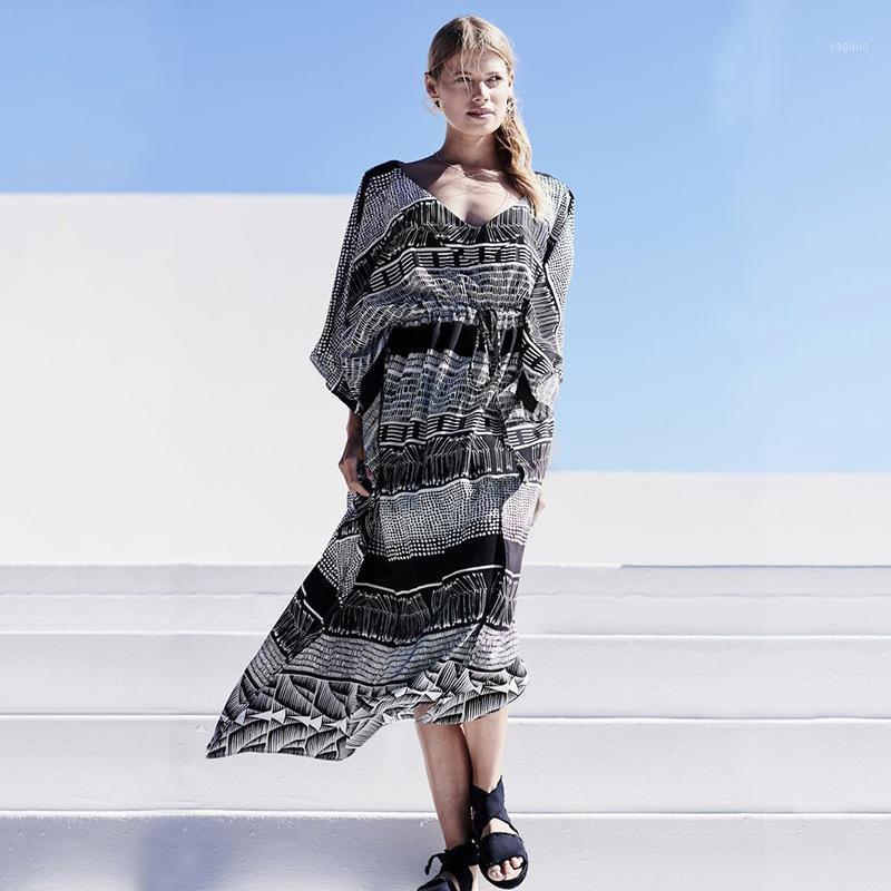 

Cotton Black And White Print Robe Beach Skirt Loose Large Bikini Outer Hoodie Sun Shirt Swimsuit Cover Up Bathing Suit Women Women's Swimwea, Print skirt