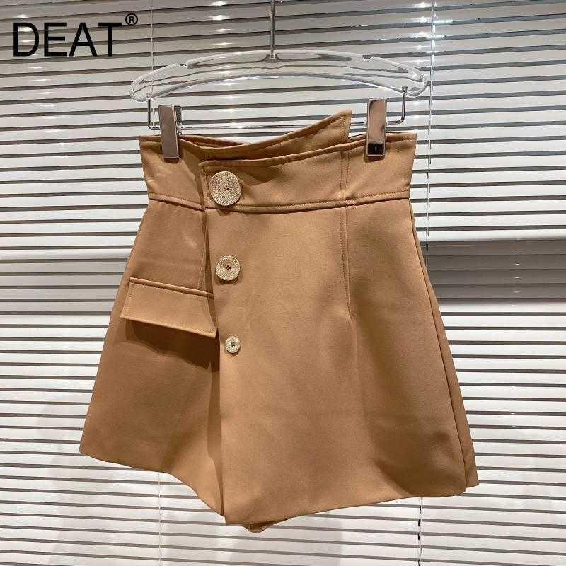 

Spring Arrivals Solid Button High Waist Fake Two Piece Foldout Design Women's Street Shorts MZ137 210525, Black