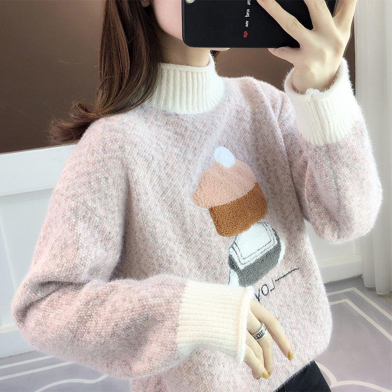 

Women's Sweaters Half Turtleneck Sweater Fall/Winter Style Loose Outer Tops Lazy Wind Women