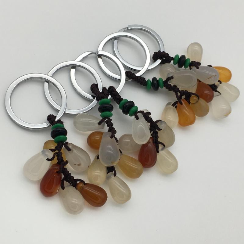 

Keychains Wholesale Natural Onxy Water Droplets Shape Key Chain 5PCS Good Luck