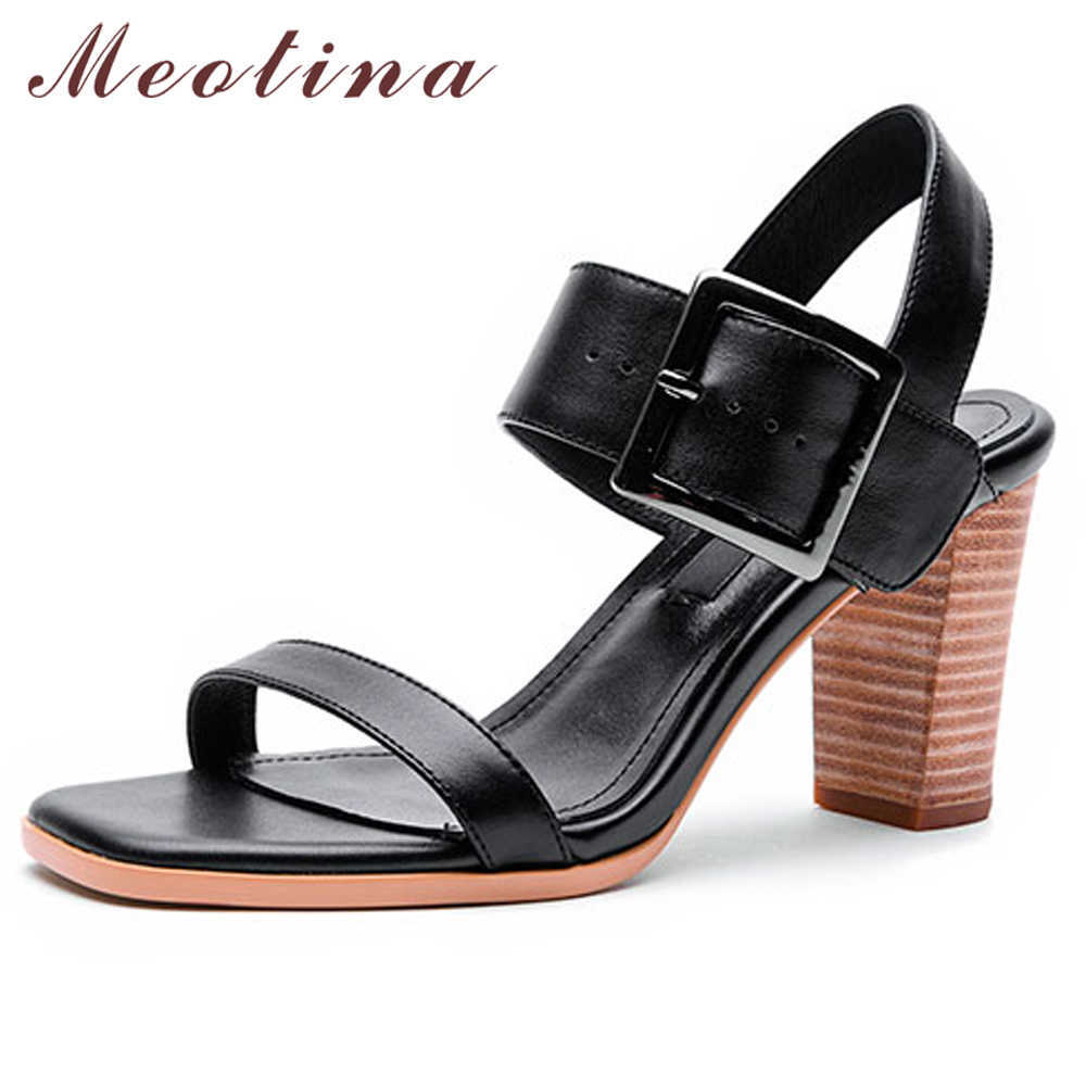 

Meotina Women Shoes Summer Sandals Natural Cow Leather Buckle Thick Heels Shoes Open Toe Super High Heel Ladies Sandals Size 39 210608, Black