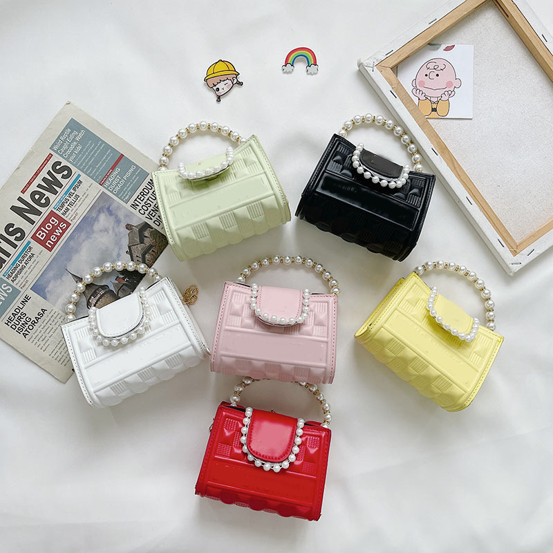 

Purses Kids PU Letter Prints Large Capacity Zipper Cross body Bag With Pearl, White