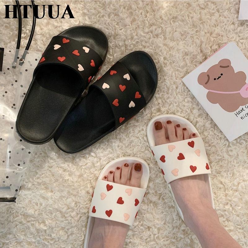 

Slippers HTUUA Ins Fashion Women 2021 Summer Flat Sandals Outside Casual House Bathroom Home Slides Beach Shoes Woman SX3949, Black