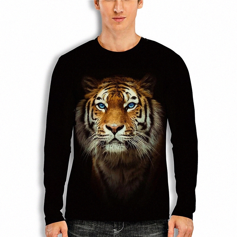 Chemise T-shirt Hommes 3D Imprimer 3D Tiger Animal Cou rond Daily Holiday 3D Prince à manches longues Tops Casual Black J8RF #