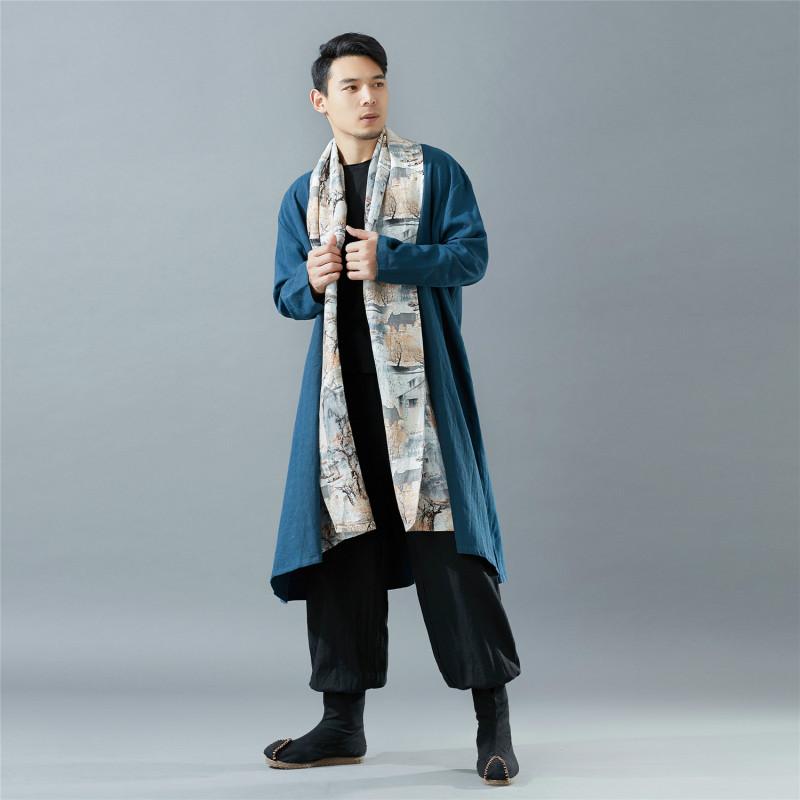 

Men's Trench Coats 2021 Mountain Collar Large Cloak Casual Linen Loose Coat Chinese Style Wear Long Windbreaker D782, Black