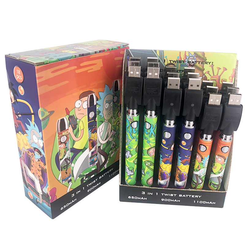 

Top Quality Pre-heating Cos Twist Rick And Morty Bottom Voltage Adjustable 3.3v-4.2v 650mAh 900mAh 1100mAh E-cig Battery