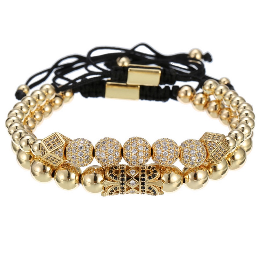 

Men Bracelets 2pcs/Set Titanium Steel Gold Charms Macrame Beads Bangle Bracelet Braiding